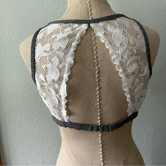 Set of 3 sz M L BRALETTE GAP DKNY Gilly Hicks Racerback Lace Gray Black Beige - Picture 6 of 9
